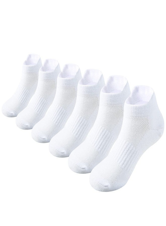 Mini angel Boys Athletic Socks Kids Low Cut Socks 6 Pack Mesh Cotton Ankle Socks Heel Tab Sports Socks for 4-7 Years Youth Girls (White, S) - Image 1